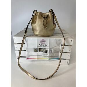 MICHAEL KORS, MINI GOLD PEBBLED LEATHER CROSSBODY BAG